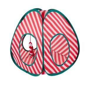 Merry & Bright Pop Up Cat Tent Red White Stripe Catnip Cat Toy Hide And Seek New